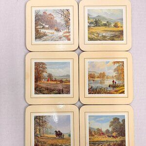 Clover Leaf Cork Coasters w/Box LCC61 Made in England Don Vaughan Landscapes VTG